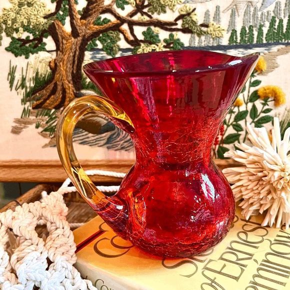 Vintage Rainbow Crackled Glass Wide Mouth Pitch Vase - Picture 2 of 4